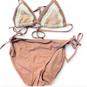Xhilaration Tan Crochet Bikini Top